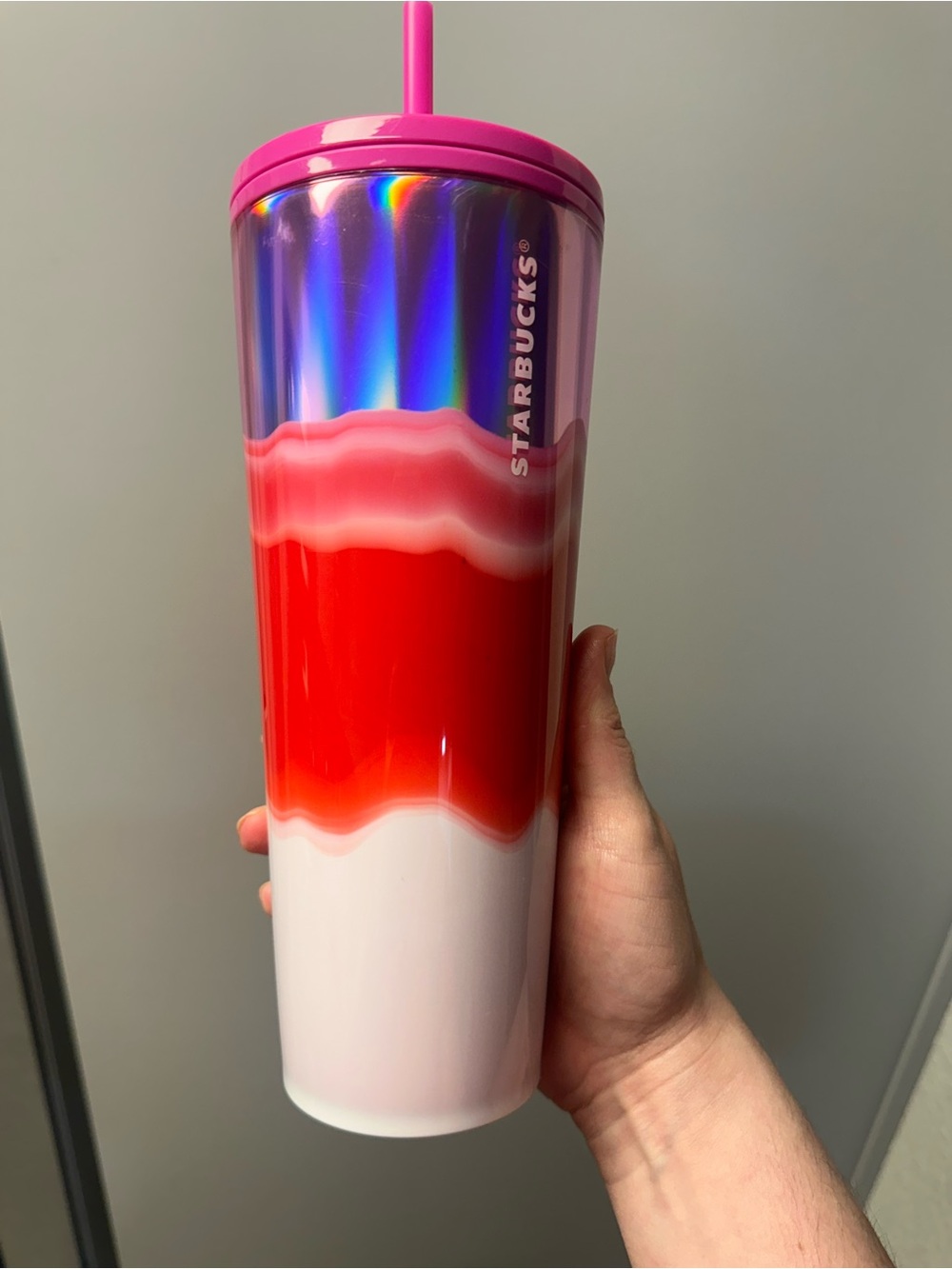 Starbucks Pink, Red, Purple Iridescent Ombre Tumbler with Straw